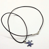 Sterling Silver Autism Awareness Puzzle Piece Leather Necklace